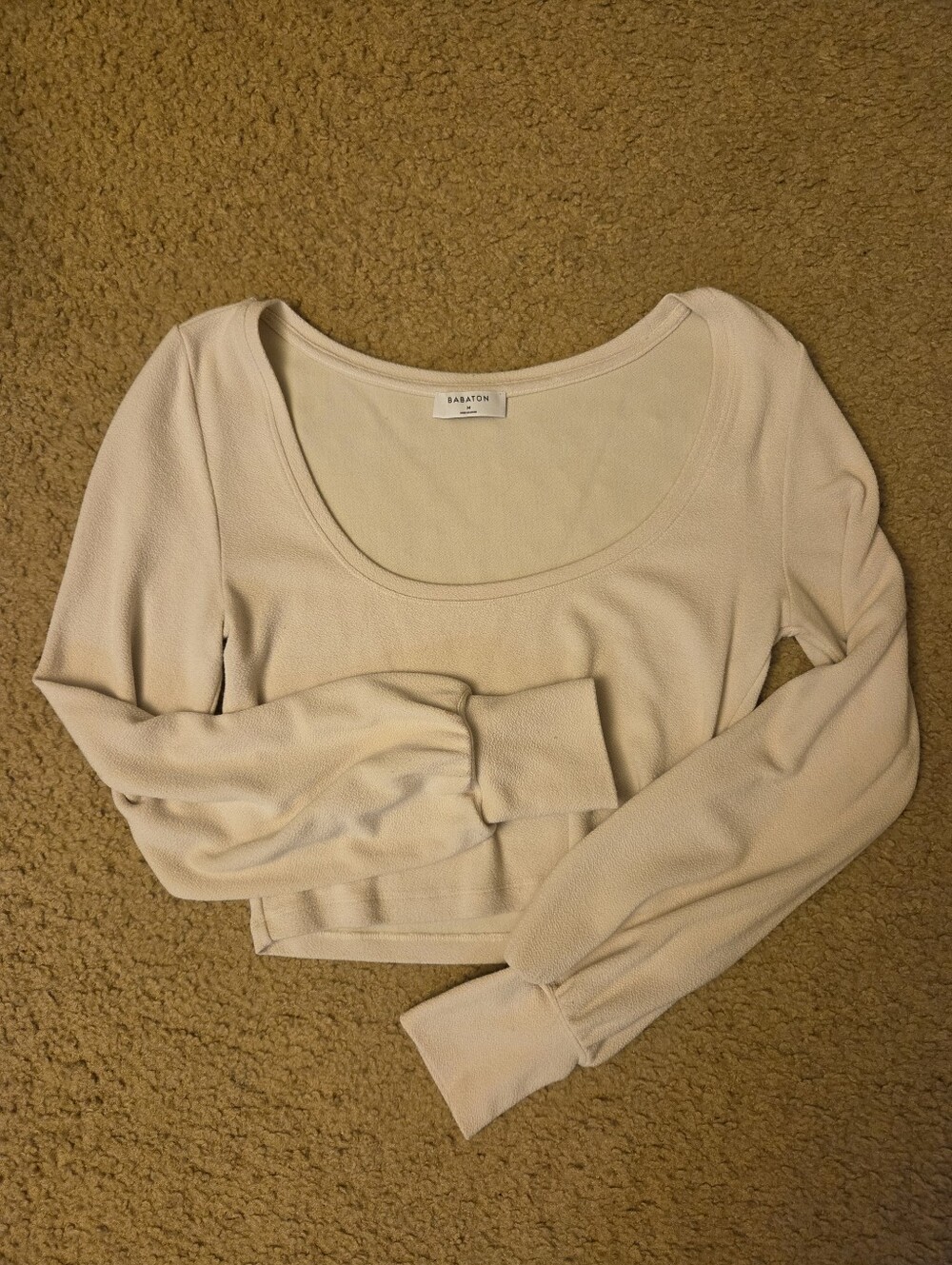 Babaton Cream Scoop-Neck Cropped Long-Sleeve Top